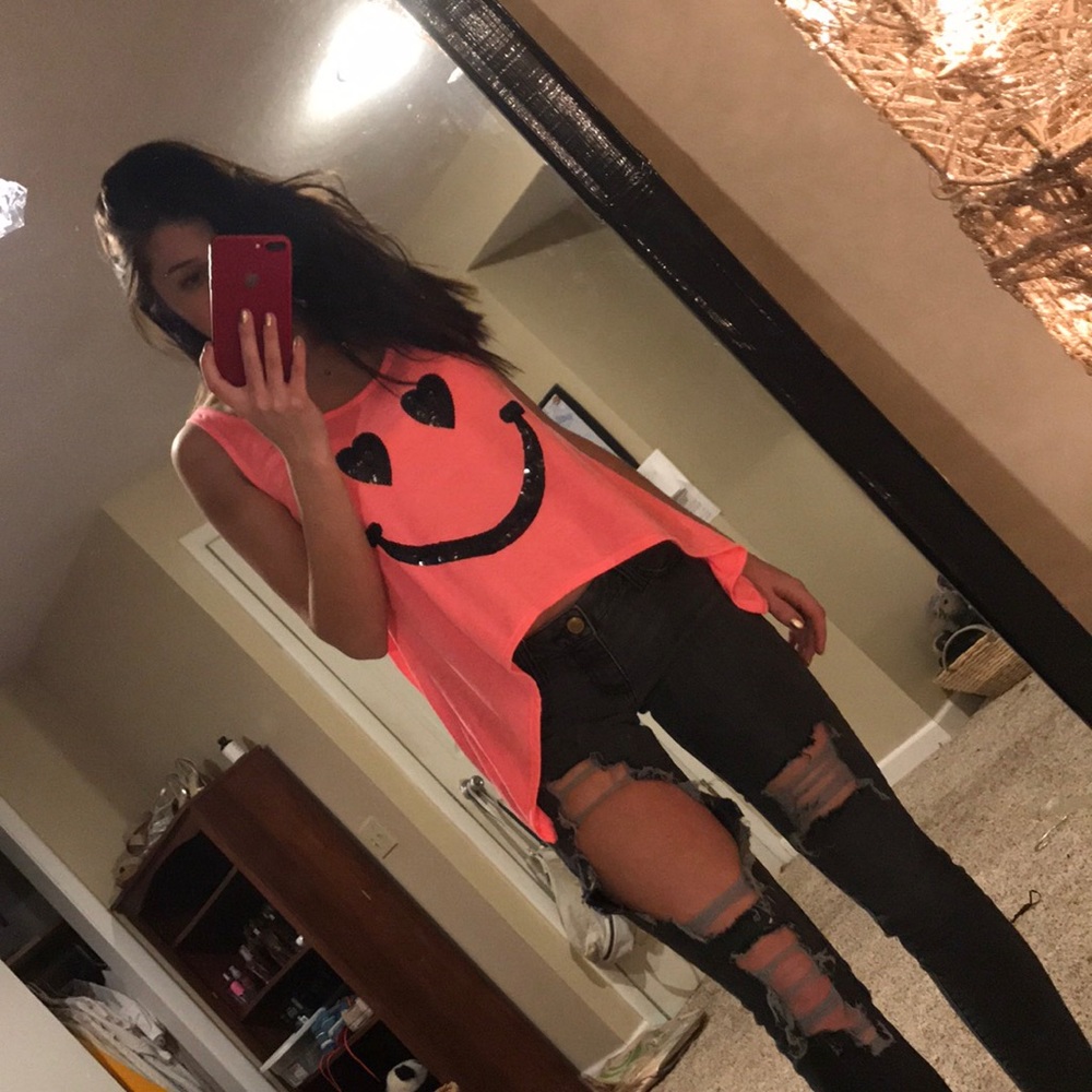 SEQUIN NEON SMILEY TANK